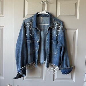 Free People Denim Jacket - Cropped w/ Rhinestones // Size Medium // Worn twice